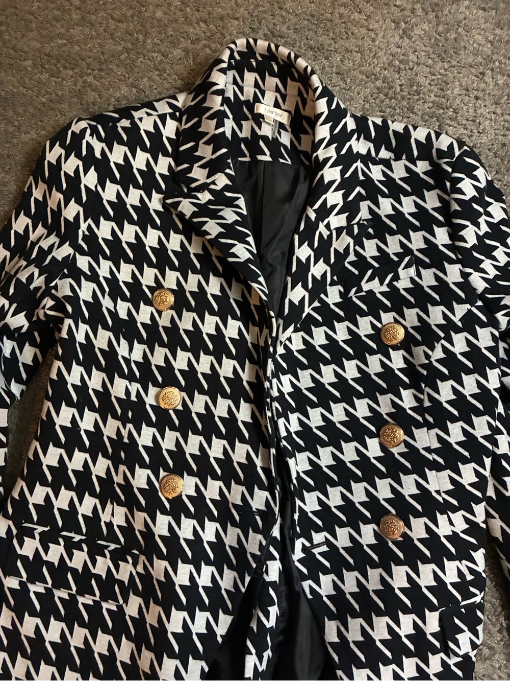 Tyler Boe Black and White Houndstooth Double-Breasted Blazer - Picture 3 of 5